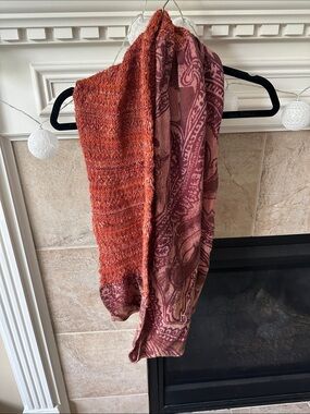 Boho Paisley Knit Scarf in Rust and Mauve